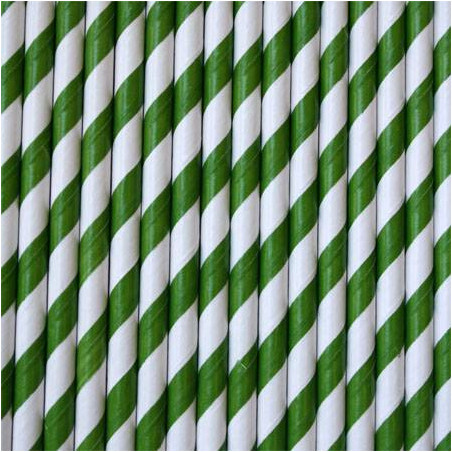 Pack de 25 pajitas de papel verdes rayas