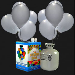 Bombona de helio Maxi + 45 globos luminosos LED Blancos