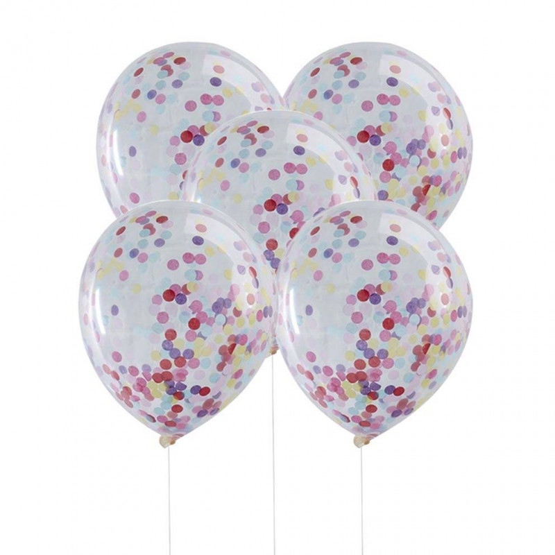 globos transparentes con confeti multicolor