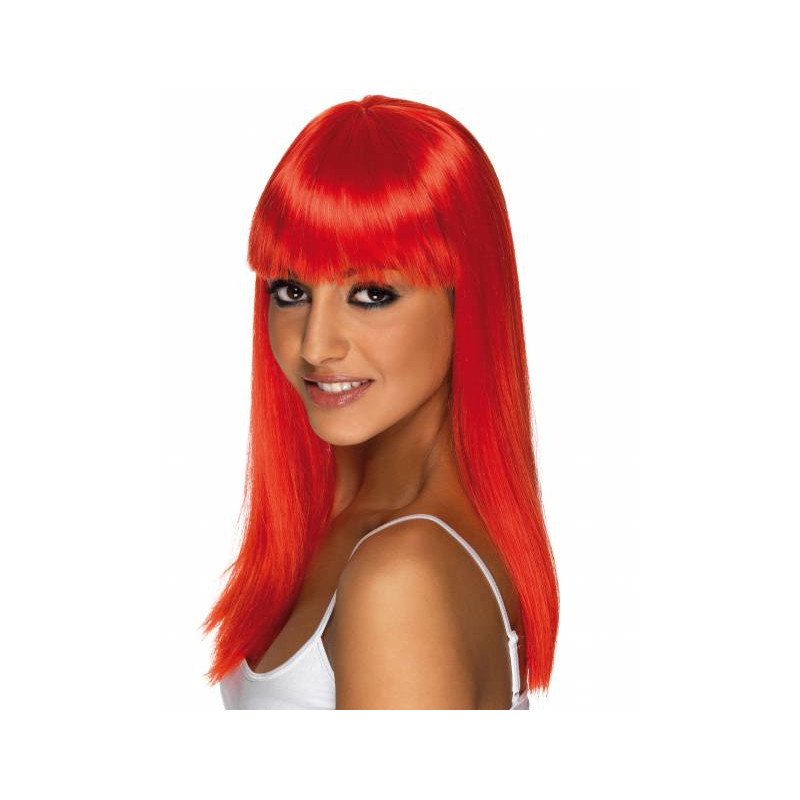 peluca lisa roja neon