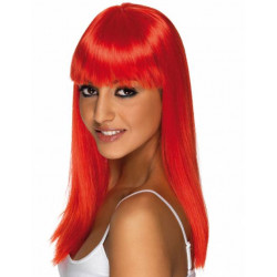 peluca lisa roja neon