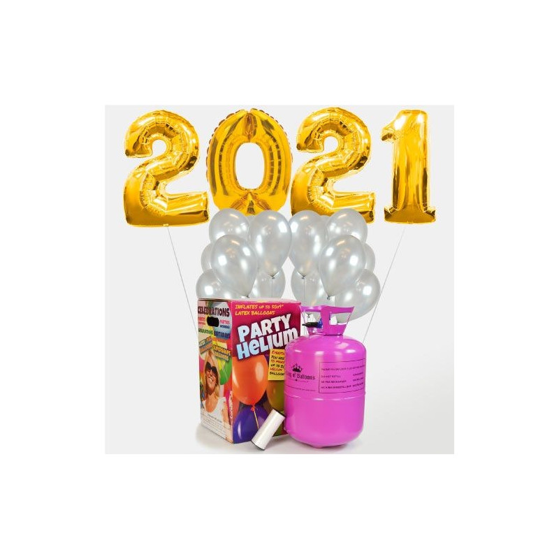 Globos fin de año 2020 oro +25 globos de látex Plata