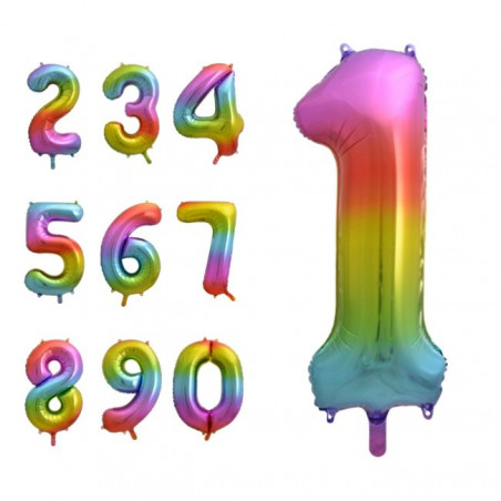 Globos helio número arcoíris 86cm