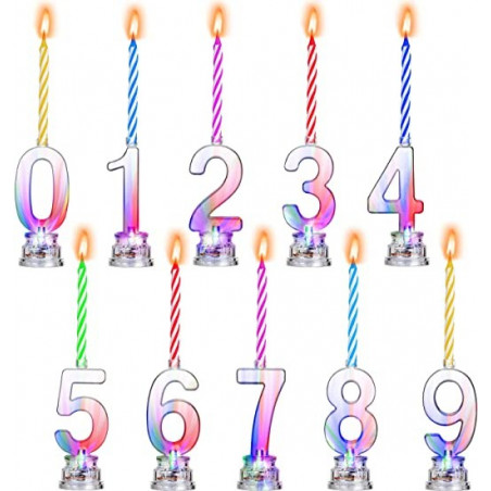 número 1 parpadea en varios colores Número intermitente con cuatro velas 