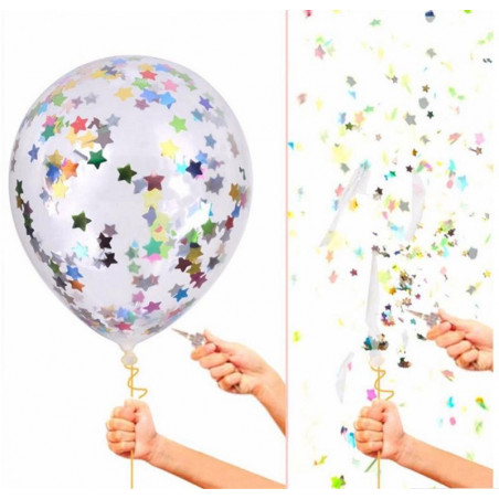 Pack de 5 globos con confeti estrellas