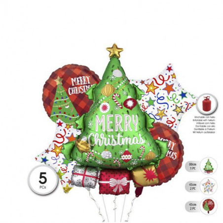 5 globos Navidad Papa Noel y regalos Foil
