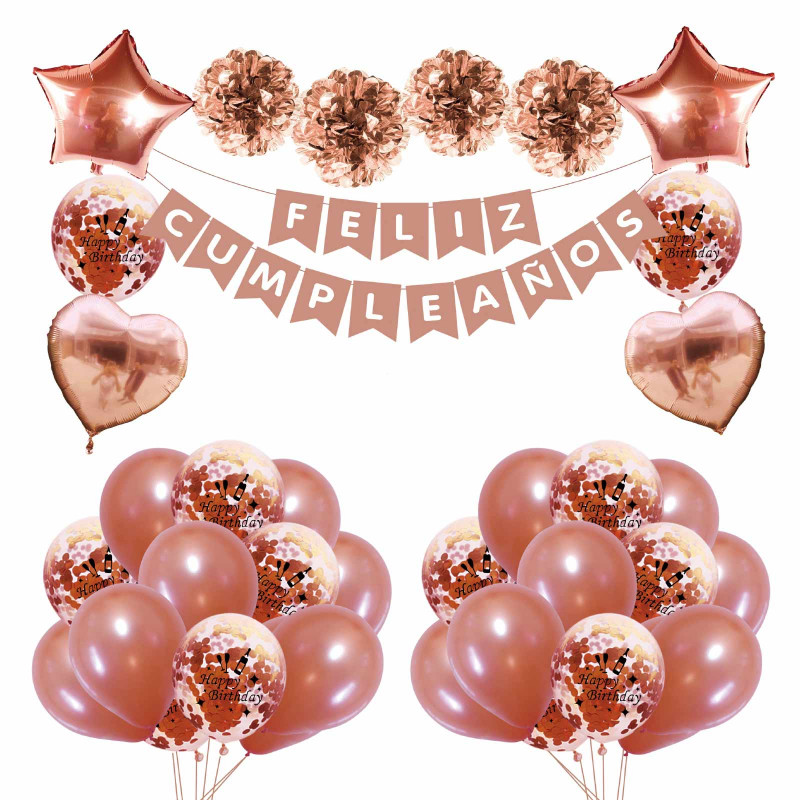  Pack Feliz   artículos de cumpleaños decoración Oro Rosa